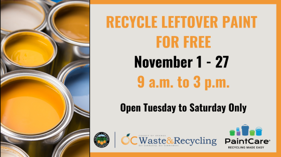 Recycle leftover paint for free November 1st to 27th 