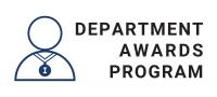Department awards program with graphic design person wearing a medal