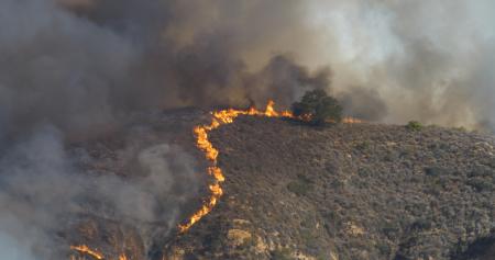 fire and smoke on hillside