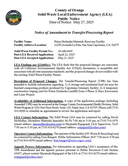Prima MRF LEA Public Notice